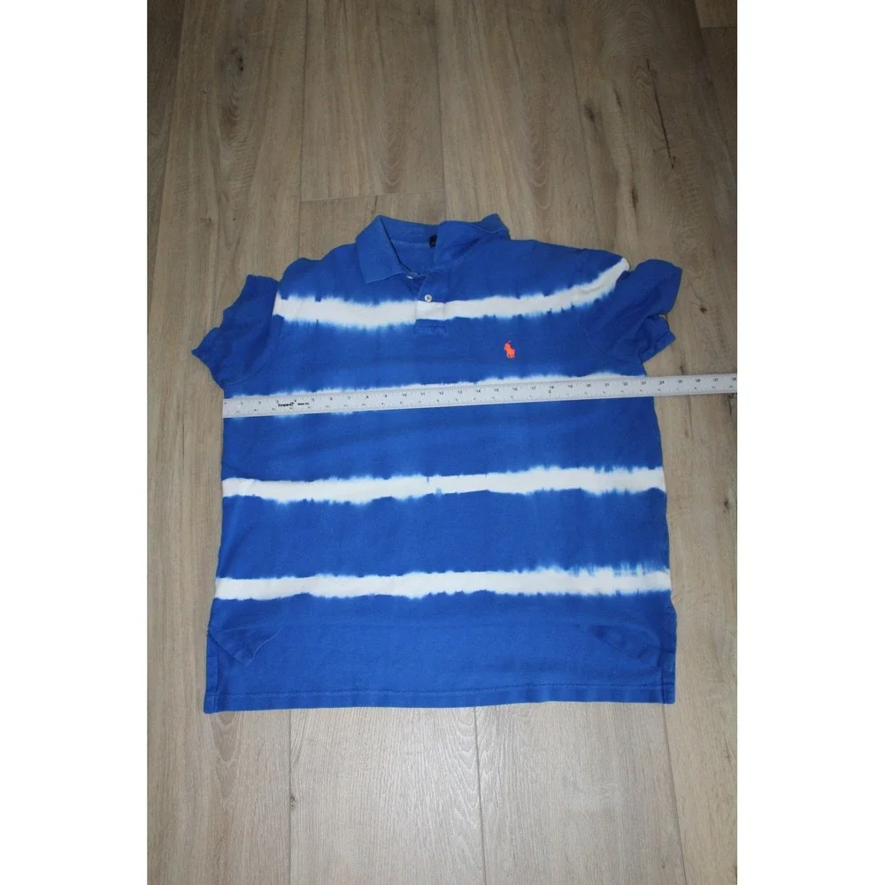 Polo Ralph Lauren Mens XL Custom Fit Tie Dye Stripe Polo Shirt Blue White Orange